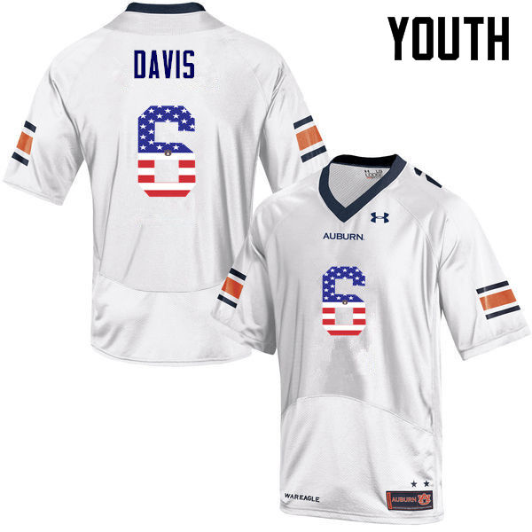 Youth Auburn Tigers #6 Carlton Davis USA Flag Fashion White College Stitched Football Jersey